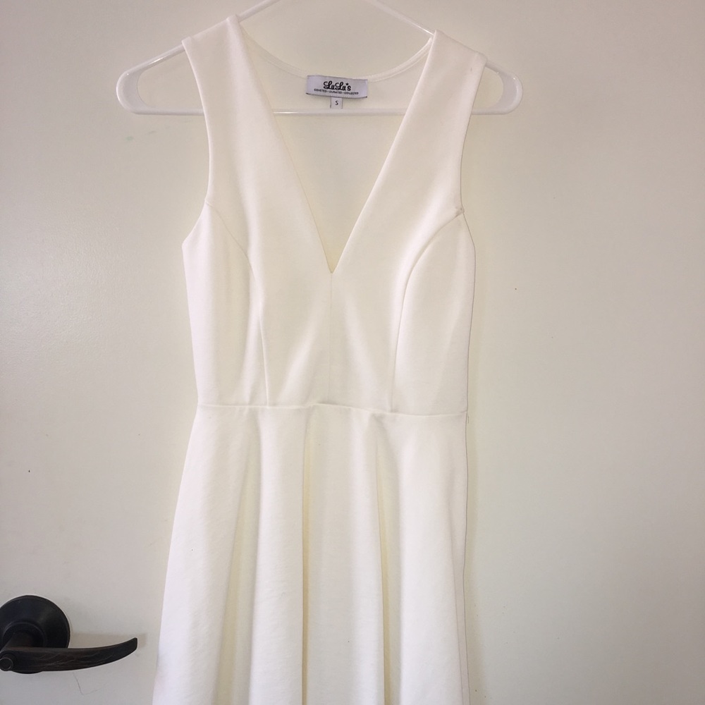 White plunge skater dress from Lulus